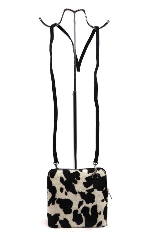 V155 Faux Animal Fur, Genuine Suede Small Crossbody Bag - Image 9
