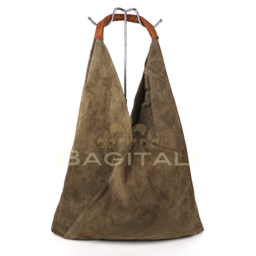M589S Large Suede Hobo Bag with Leather Tan Handle - Image 6