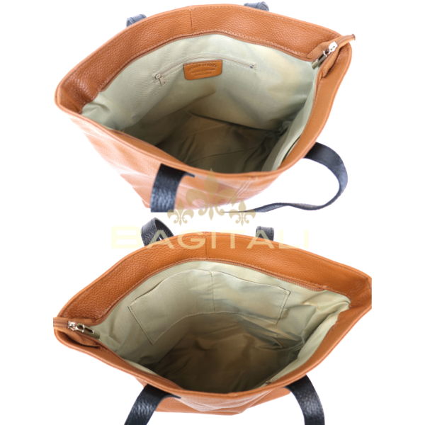 16 F294 Genuine Leather Shoulder Bag with Tan Handle