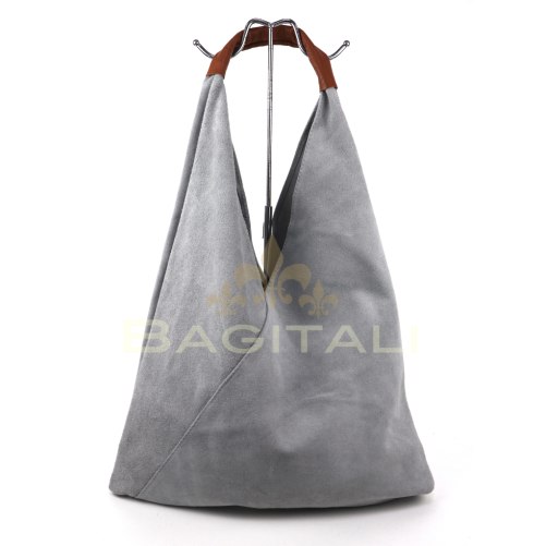 M589S Large Suede Hobo Bag with Leather Tan Handle - Image 12