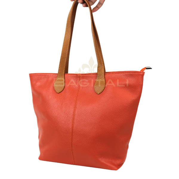 2 F294 Genuine Leather Shoulder Bag with Tan Handle