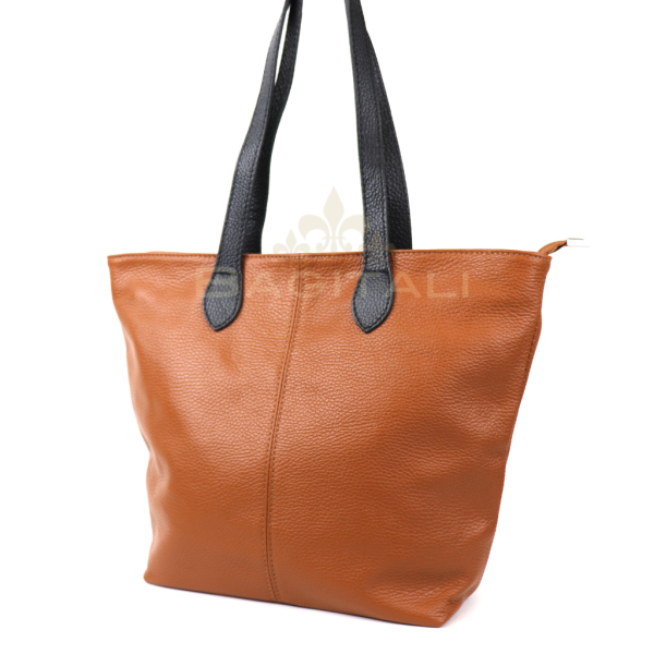 3 F294 Genuine Leather Shoulder Bag with Tan Handle