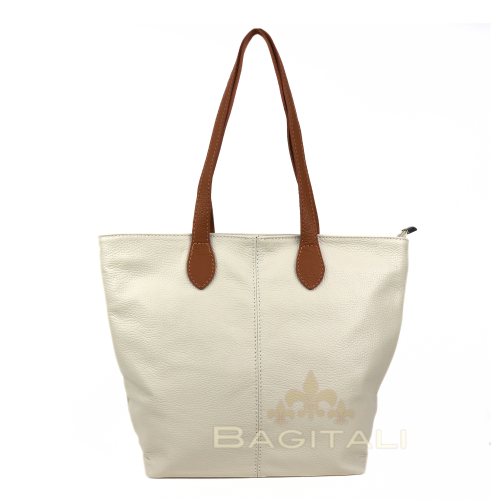 F294 Genuine Leather Shoulder Bag with Tan Handle