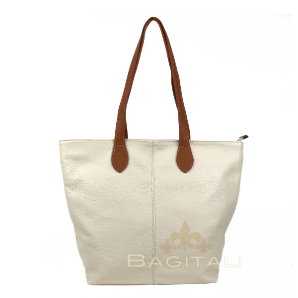 F294 Genuine Leather Shoulder Bag with Tan Handle