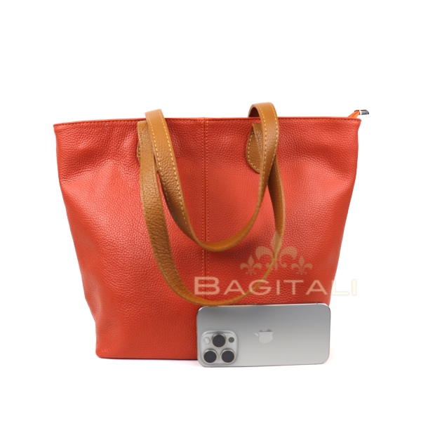 F294 Genuine Leather Shoulder Bag with Tan Handle