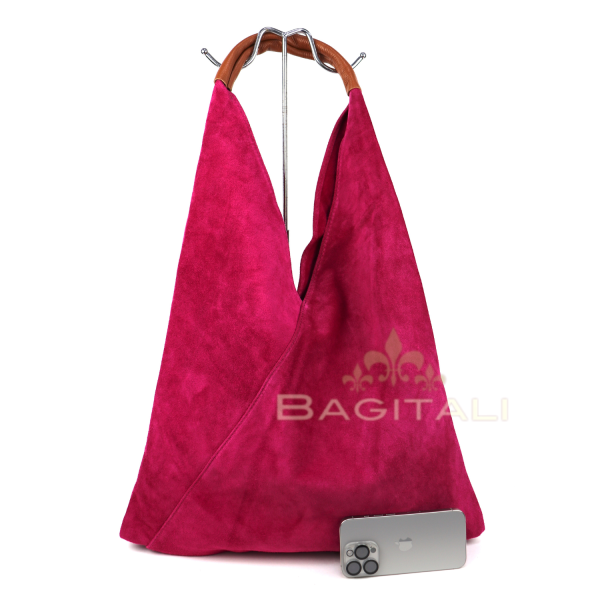 M589S Large Suede Hobo Bag with Leather Tan Handle