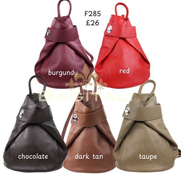 7 F285 Genuine Leather Stylish Backpack with front Buckle