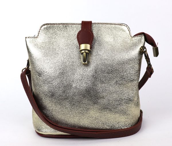 V121 Genuine Leather Crossbody Bag with front Buckle Closure