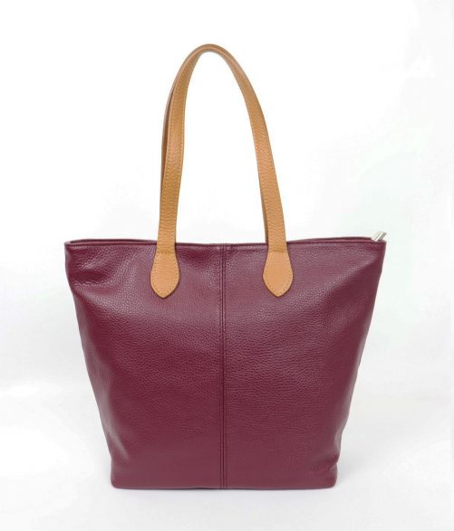 F294 Genuine Leather Tote Shoulder Bag with Tan Handle