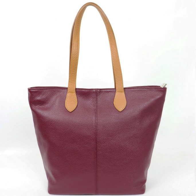 F294 Genuine Leather Tote Shoulder Bag with Tan Handle