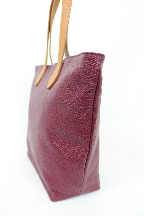 F294 Genuine Leather Tote Shoulder Bag with Tan Handle - Image 2