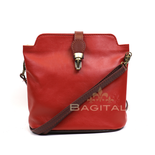 V121 Genuine Leather Crossbody Bag with front Buckle Closure