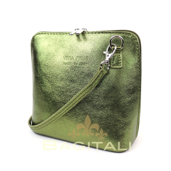 V155M Small Metallic Leather Crossbody Bag
