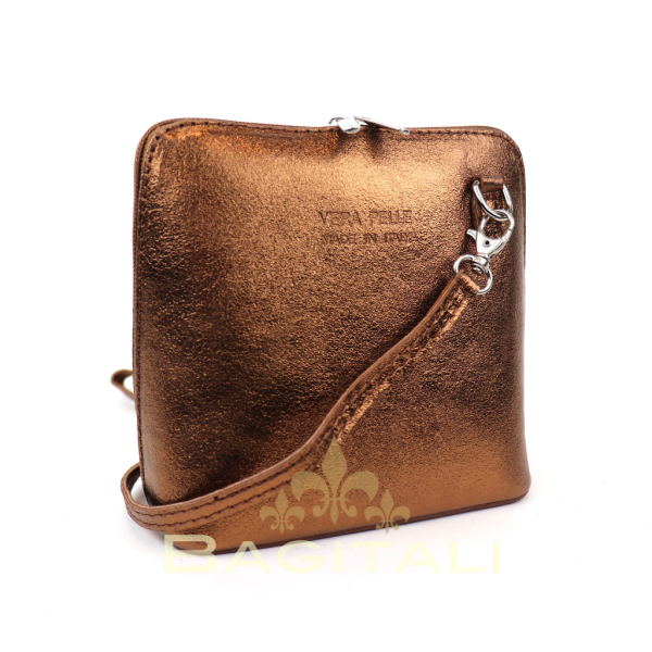 V155M Small Metallic Leather Crossbody Bag