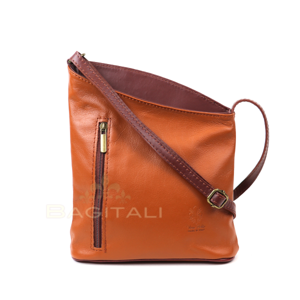 Leather Asymmetrical Two Tone Crossbody Bag V114