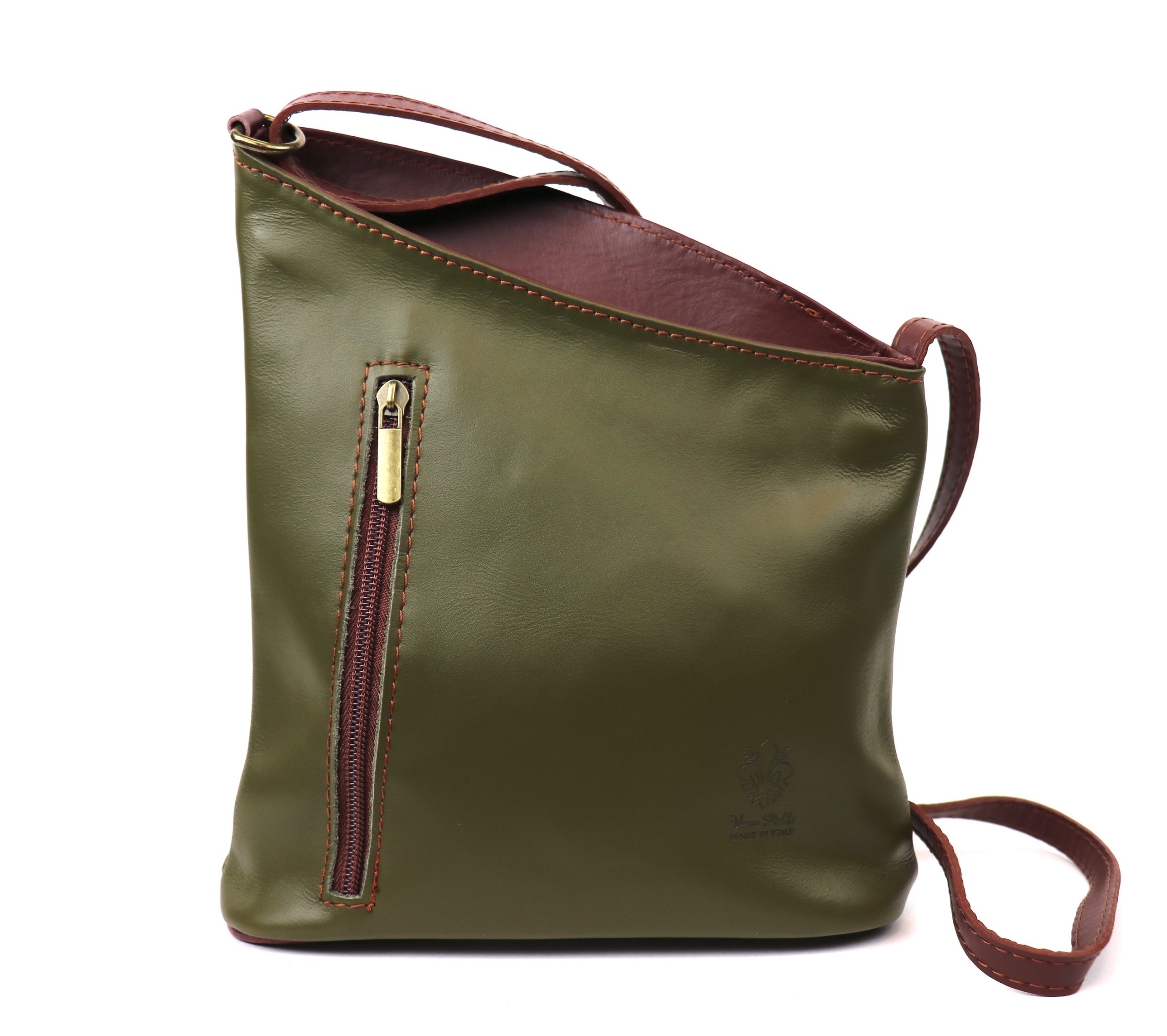 Leather Asymmetrical Two Tone Crossbody Bag V114