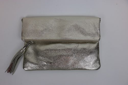 V176 Metallic Leather Fold over Clutch Bag - Image 2
