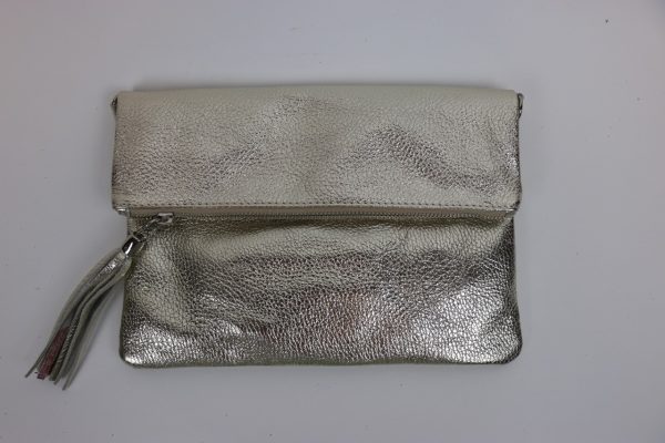 V176 Metallic Leather Fold over Clutch Bag