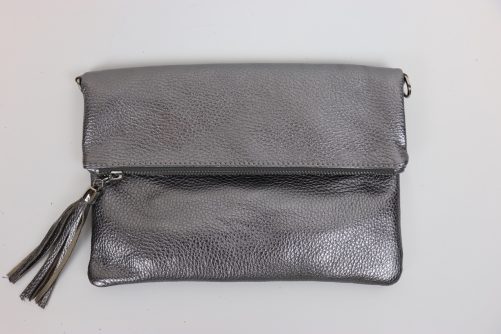 V176 Metallic Leather Fold over Clutch Bag - Image 3