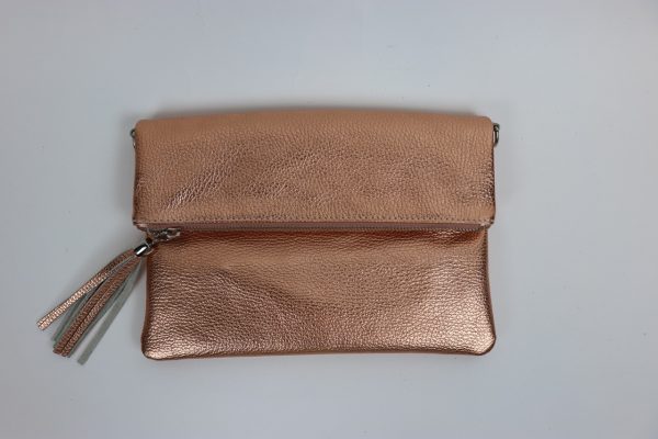 V176 Metallic Leather Fold over Clutch Bag