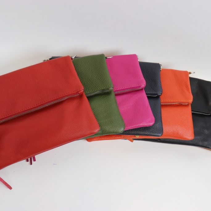 Leather Fold over Clutch Bag V176