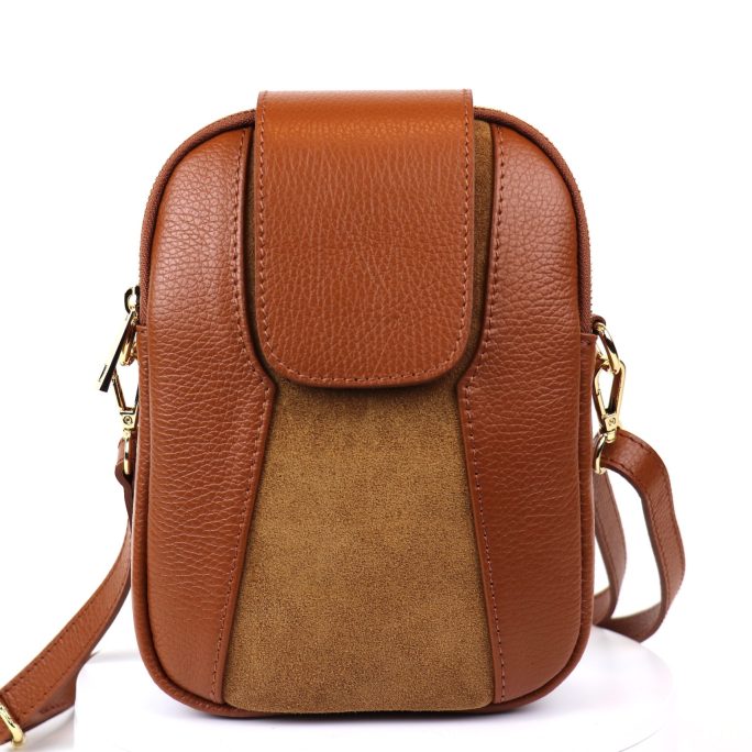 F255 Medium Leather Suede Crossbody Bag