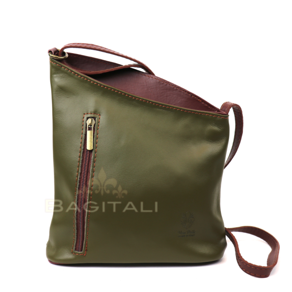 Leather Asymmetrical Two Tone Crossbody Bag V114