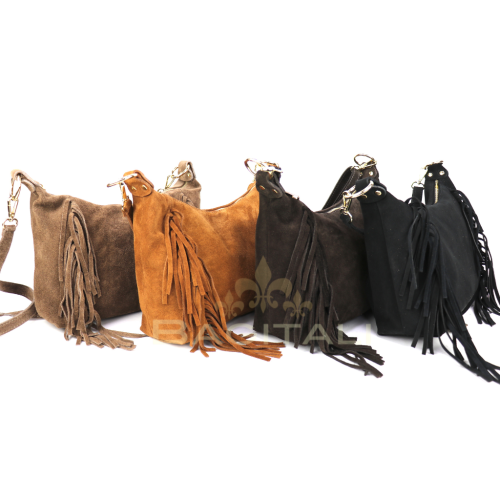 R805 Medium Suede Crossbody Bag with Tassel Detail