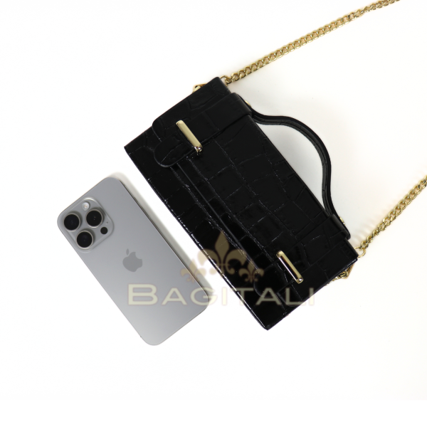 208 R896Coco Small Croc-Embossed Top Handle/Crossbody Bag