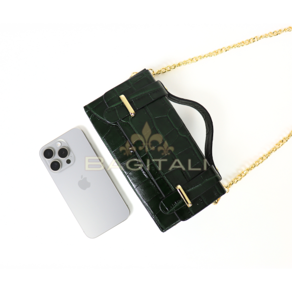 216 R896Coco Small Croc-Embossed Top Handle/Crossbody Bag