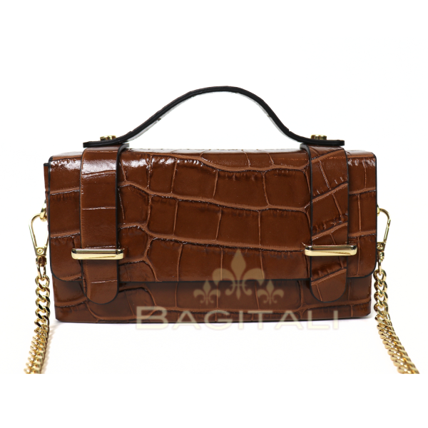 220 R896Coco Small Croc-Embossed Top Handle/Crossbody Bag