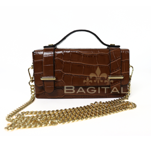 R896Coco Small Croc-Embossed Top Handle/Crossbody Bag