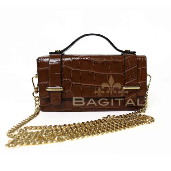 221 R896Coco Small Croc-Embossed Top Handle/Crossbody Bag