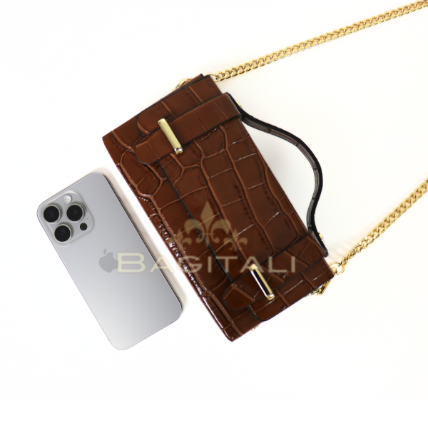 222 R896Coco Small Croc-Embossed Top Handle/Crossbody Bag